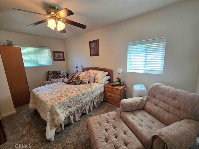 2445 Spring Dr, Running Springs, CA 92382 - bedroom featuring carpet floors and a ceiling fan