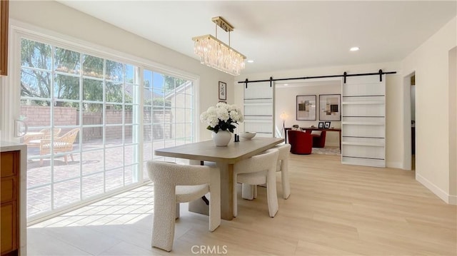 4 Skipper, Irvine, CA 92604 - dining area featuring a barn door, light wood-type flooring, and recessed lighting