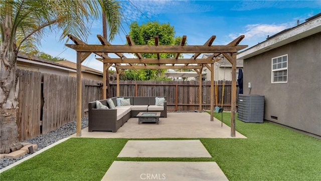 5202 E Conant St, Long Beach, CA 90808 - fenced backyard featuring an outdoor hangout area, a patio, and a pergola