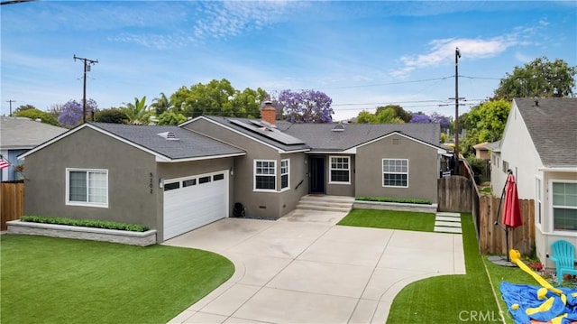 5202 E Conant St, Long Beach, CA 90808 - single story home with a garage, stucco siding, and roof mounted solar panels