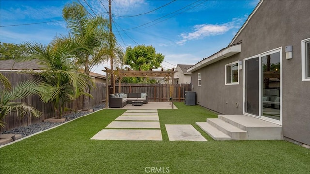5202 E Conant St, Long Beach, CA 90808 - fenced backyard featuring outdoor lounge area, a pergola, and a patio area