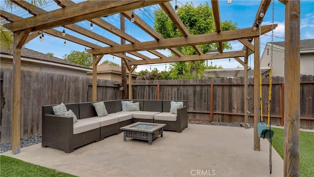 5202 E Conant St, Long Beach, CA 90808 - fenced backyard with an outdoor living space, a pergola, and a patio area