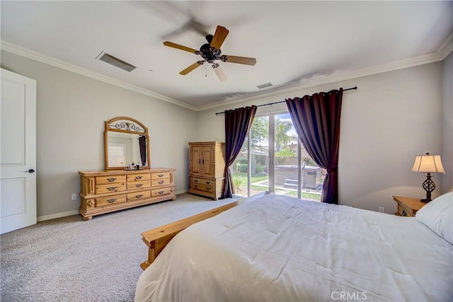 35115 Mahogany Glen Dr, Winchester, CA 92596 - bedroom with access to outside, carpet, ornamental molding, and ceiling fan