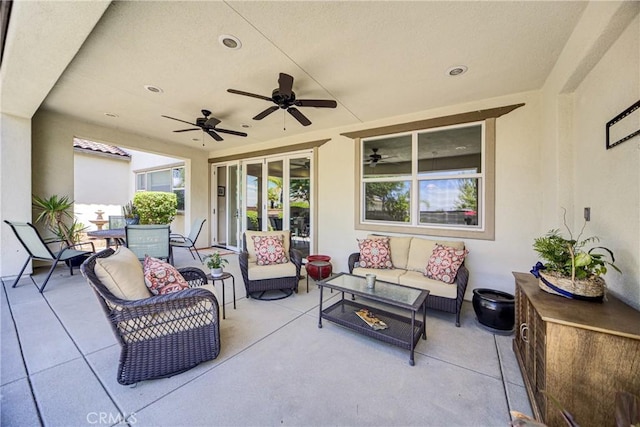 35115 Mahogany Glen Dr, Winchester, CA 92596 - view of patio / terrace with an outdoor hangout area and a ceiling fan