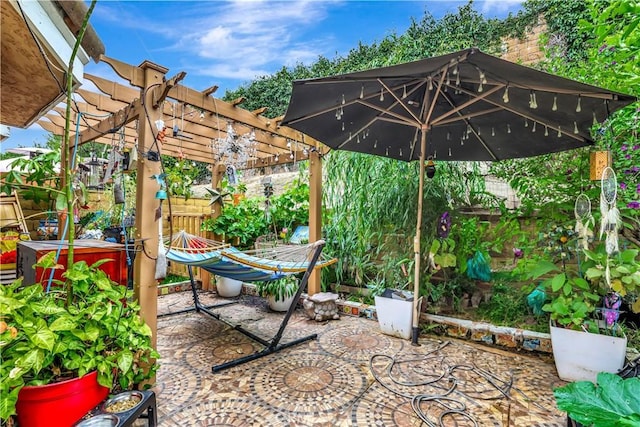 12161 Napoli Dr, Cerritos, CA 90703 - view of patio / terrace with a jacuzzi and a pergola