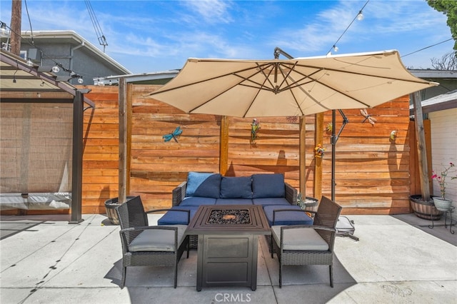 156 W Wabash St, San Bernardino, CA 92405 - view of patio featuring an outdoor living space with a fire pit
