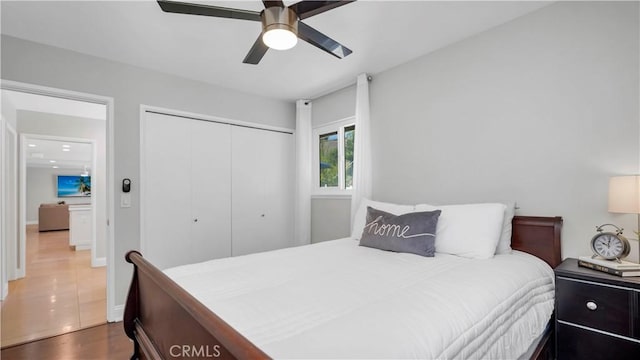 2867 N Shady Glen Ln, Orange, CA 92867 - bedroom with a closet, wood finished floors, and a ceiling fan
