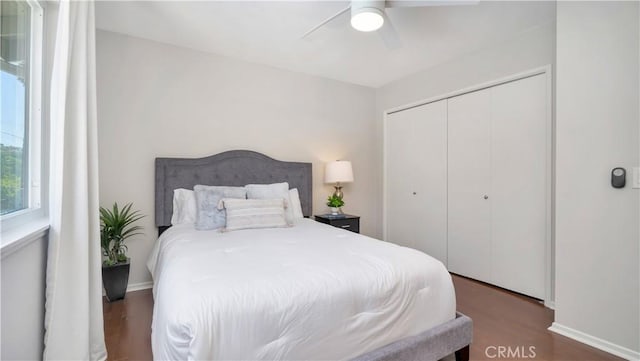 2867 N Shady Glen Ln, Orange, CA 92867 - bedroom featuring wood finished floors, a closet, and ceiling fan