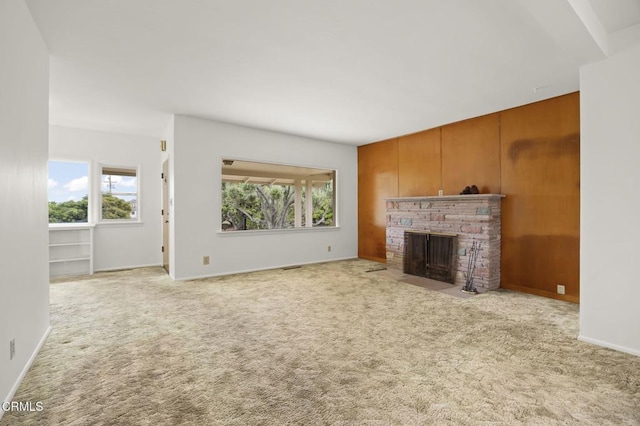 1613 Muir St, Fillmore, CA 93015 - unfurnished living room featuring carpet flooring and a brick fireplace