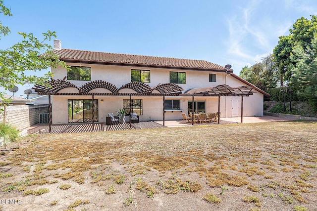 3121 Kingridge Way, Glendale, CA 91206 - back of house with a pergola, a patio, a chimney, and stucco siding