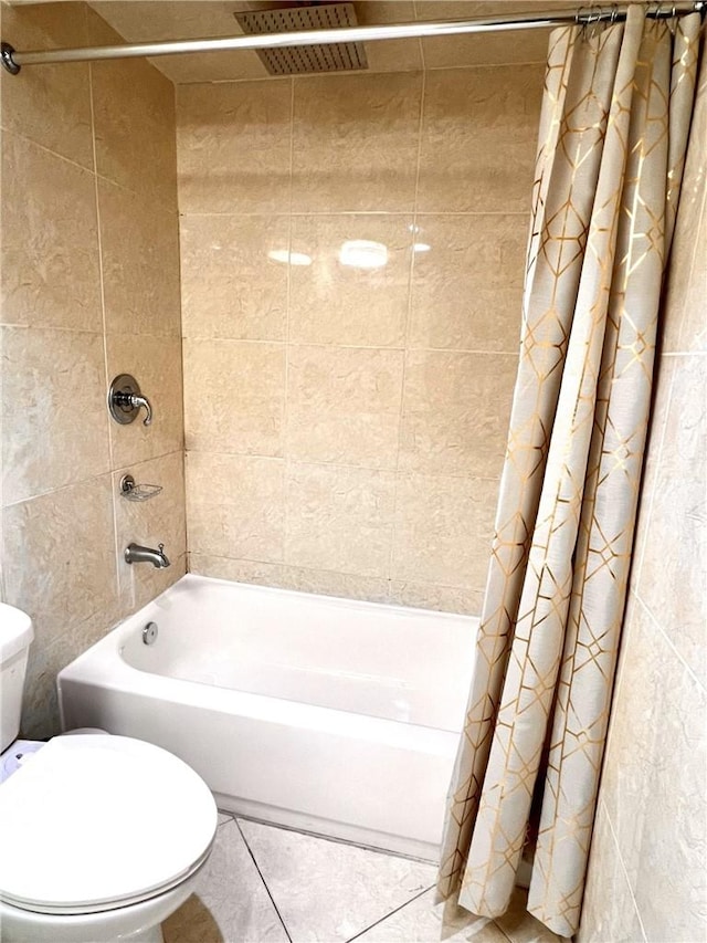 28004 Western Ave S Unit 121, San Pedro, CA 90732 - bathroom featuring shower / bath combo with shower curtain, tile patterned flooring, and tile walls