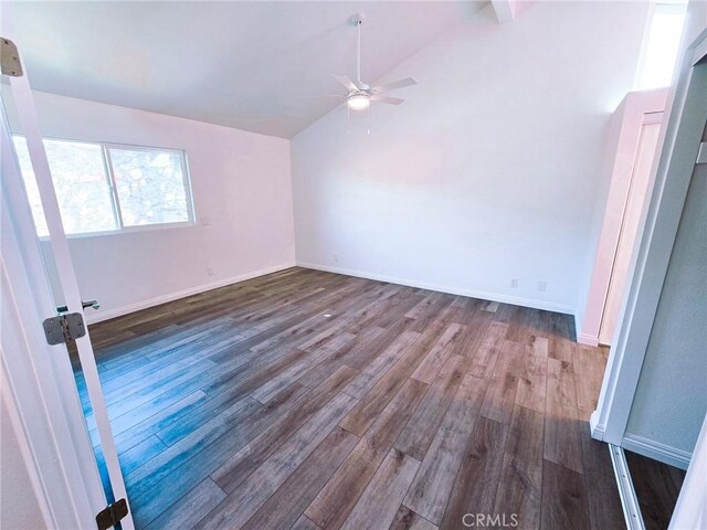 10672 Finch Ave, Rancho Cucamonga, CA 91737 - unfurnished room with ceiling fan, dark wood-type flooring, and vaulted ceiling