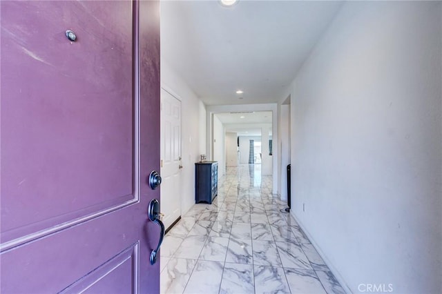 28420 Abbey Ln, Menifee, CA 92585 - hall with light marble finish floors and recessed lighting