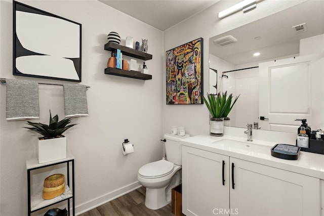 9384 Calm Water Pl, Rancho Cucamonga, CA 91730 - bathroom with wood finished floors, vanity, and a shower