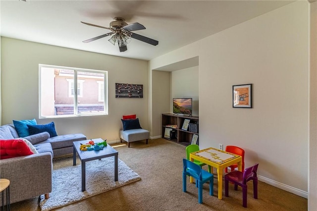 3867 Taconite Rd, San Bernardino, CA 92407 - recreation room featuring carpet floors and a ceiling fan