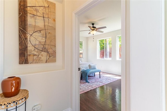 3867 Taconite Rd, San Bernardino, CA 92407 - hallway with wood finished floors and baseboards