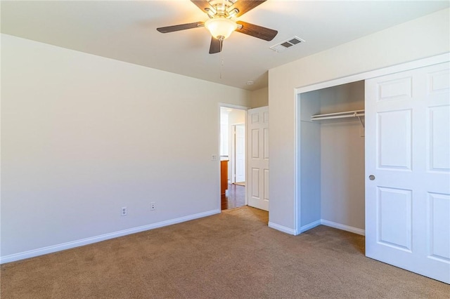 3867 Taconite Rd, San Bernardino, CA 92407 - unfurnished bedroom featuring carpet floors, a closet, and a ceiling fan