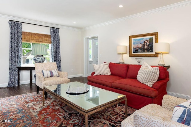 232 Glen Summer Rd, Pasadena, CA 91105 - living room with ornamental molding, wood finished floors, and recessed lighting
