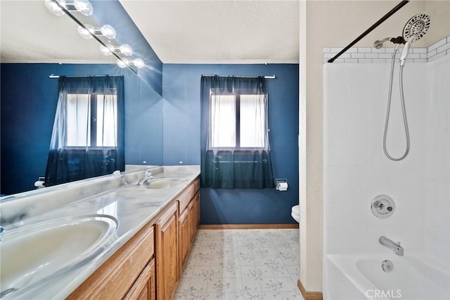 18969 Shoshonee Rd, Apple Valley, CA 92307 - full bath with tile patterned floors, double vanity, and bathing tub / shower combination