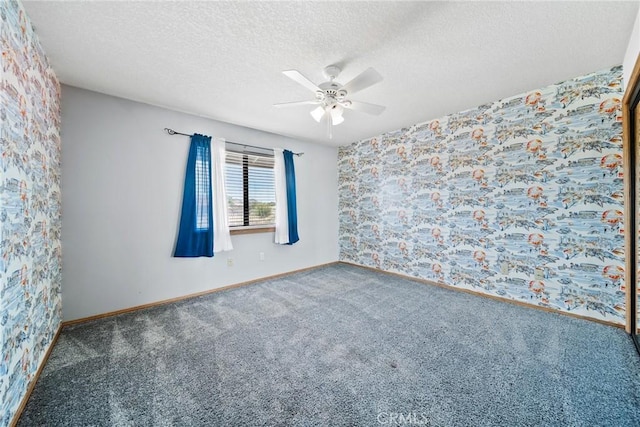 18969 Shoshonee Rd, Apple Valley, CA 92307 - unfurnished room featuring wallpapered walls, carpet flooring, ceiling fan, and a textured ceiling