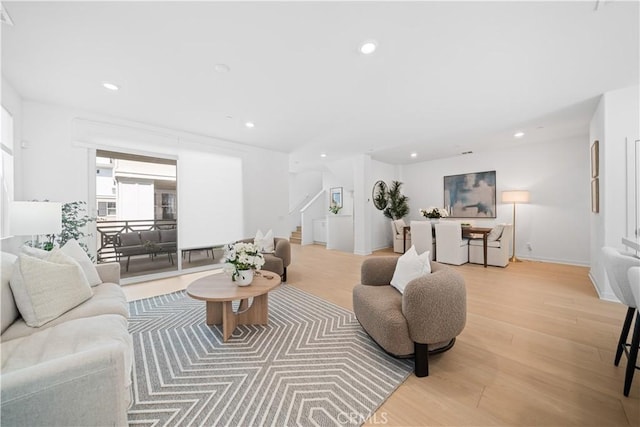 1042 N Anaheim Blvd Unit 2, Anaheim, CA 92801 - living area featuring stairs, light wood-style flooring, and recessed lighting