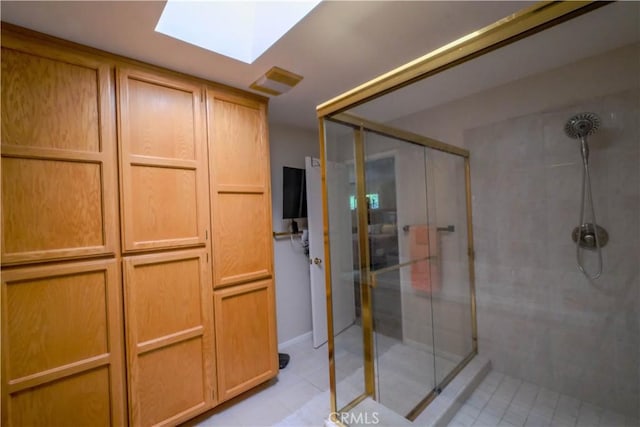 3376 Hackamore Ln, Chico, CA 95973 - full bath featuring a shower stall, tile patterned floors, and a skylight