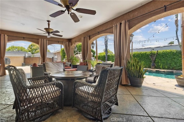 340 N Sunset Ave, West Covina, CA 91790 - view of patio / terrace with a ceiling fan and an outdoor living space