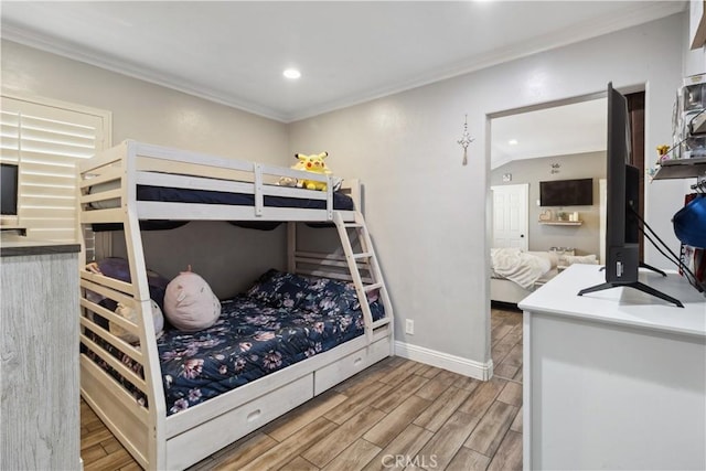 340 N Sunset Ave, West Covina, CA 91790 - bedroom featuring wood finished floors, recessed lighting, and crown molding