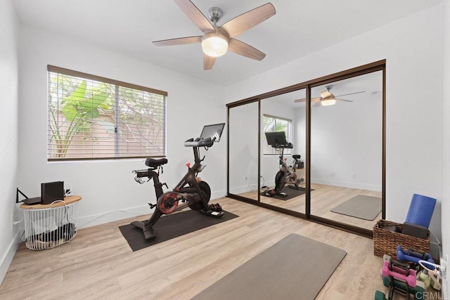 1642 Marbella Dr, Vista, CA 92081 - workout area featuring ceiling fan and wood finished floors