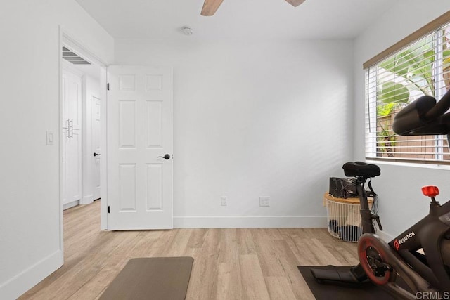 1642 Marbella Dr, Vista, CA 92081 - exercise room with light wood-style flooring and ceiling fan
