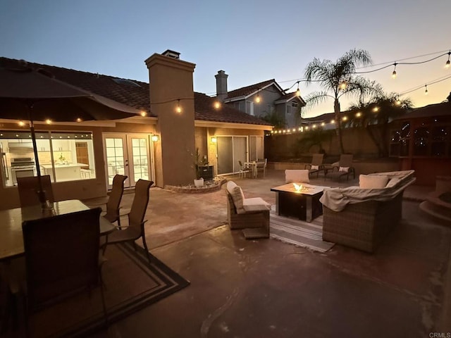 1642 Marbella Dr, Vista, CA 92081 - view of patio with french doors, an outdoor fire pit, and outdoor dining area