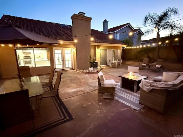 1642 Marbella Dr, Vista, CA 92081 - view of patio with french doors, outdoor dining space, and an outdoor living space with a fire pit