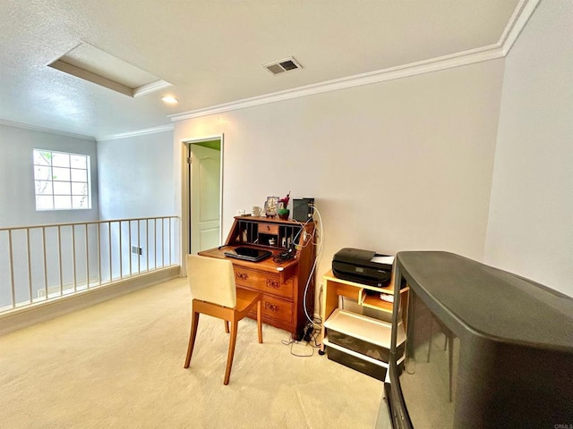 13638 Jadestone Way, San Diego, CA 92130 - office area featuring attic access, carpet flooring, crown molding, and recessed lighting
