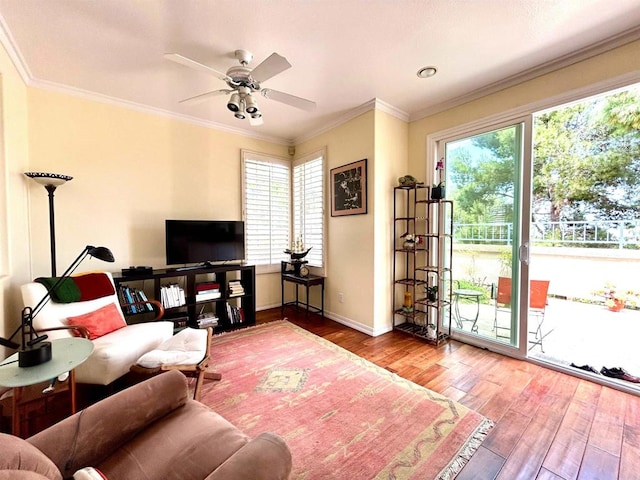 13638 Jadestone Way, San Diego, CA 92130 - living room with plenty of natural light, wood finished floors, ceiling fan, and crown molding