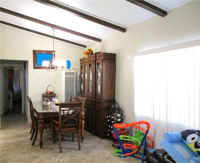 2713 E Monroe St, Long Beach, CA 90810 - dining space with a heating unit, a chandelier, and light tile patterned floors