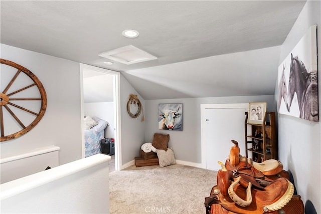 402 E St, Orland, CA 95963 - sitting room featuring attic access, carpet flooring, and vaulted ceiling