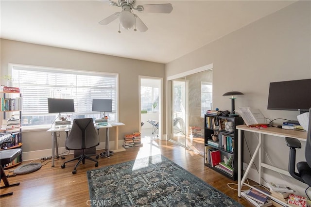 1517 E 1st St, Long Beach, CA 90802 - home office featuring a ceiling fan and wood finished floors