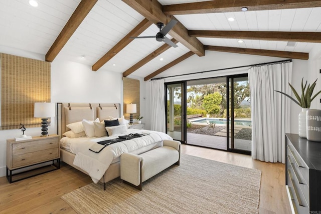 5508 Avenida Maravillas, Rancho Santa Fe, CA 92067 - bedroom with access to exterior, light wood-style floors, wooden ceiling, and recessed lighting