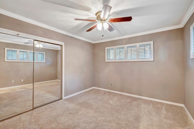 1106 Dawnridge Ave, El Cajon, CA 92021 - unfurnished bedroom with carpet flooring, ornamental molding, a closet, and ceiling fan