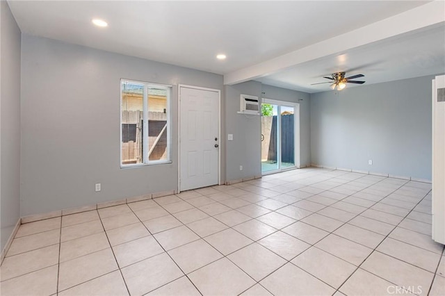 1270 W 9th St, Corona, CA 92882 - empty room featuring a wall mounted AC, ceiling fan, recessed lighting, and light tile patterned flooring