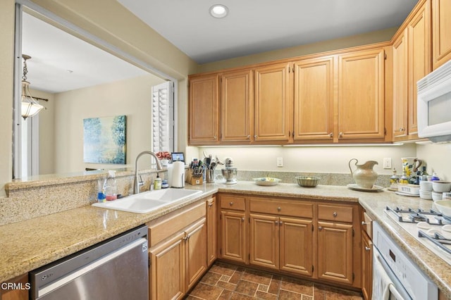 3366 Shadetree Way, Camarillo, CA 93012 - kitchen featuring stainless steel dishwasher, white microwave, wall oven, recessed lighting, and stone finish flooring