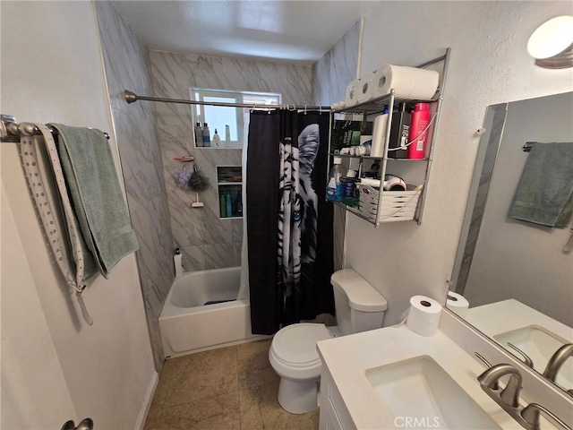 15768 Amar Rd, La Puente, CA 91744 - full bathroom with vanity, shower / tub combo with curtain, and tile patterned floors