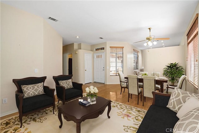 27812 Ruggie Rd, Menifee, CA 92585 - living area featuring light wood-style flooring and a ceiling fan