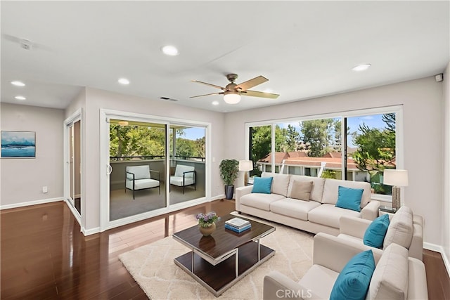 22271 Caminito Danubo, Laguna Hills, CA 92653 - living area featuring wood finished floors, recessed lighting, and a ceiling fan