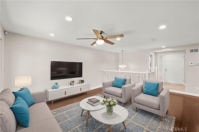22271 Caminito Danubo, Laguna Hills, CA 92653 - living area with wood finished floors, ceiling fan, and recessed lighting