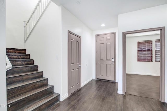 4069 Bristlecone Pine Ln, San Bernardino, CA 92407 - foyer with stairs, dark wood-type flooring, and recessed lighting