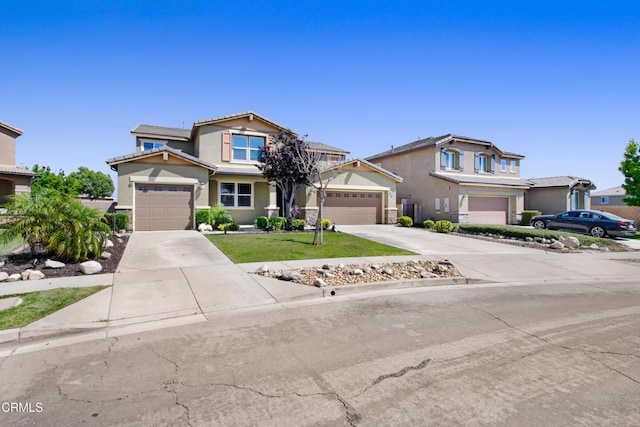4069 Bristlecone Pine Ln, San Bernardino, CA 92407 - view of front of house featuring concrete driveway, stucco siding, a front yard, and a garage