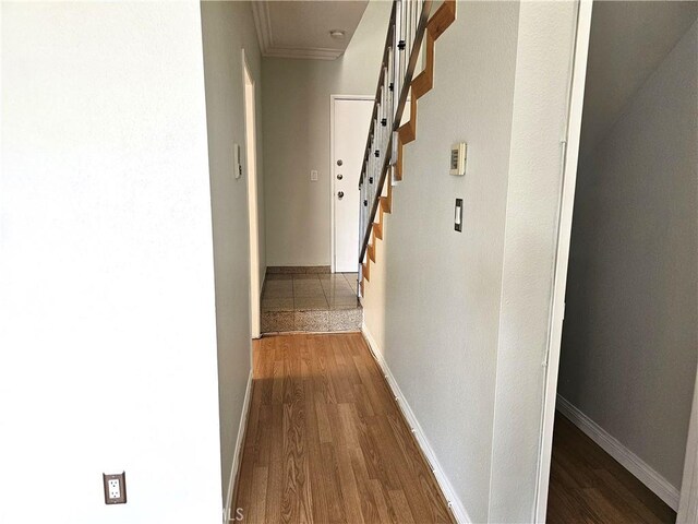 6801 Mammoth Ave Unit 6, Van Nuys, CA 91405 - hallway with dark wood finished floors and crown molding