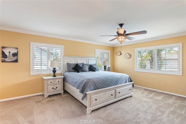 40433 Wgasa Pl, Temecula, CA 92591 - bedroom featuring light colored carpet, ornamental molding, and ceiling fan