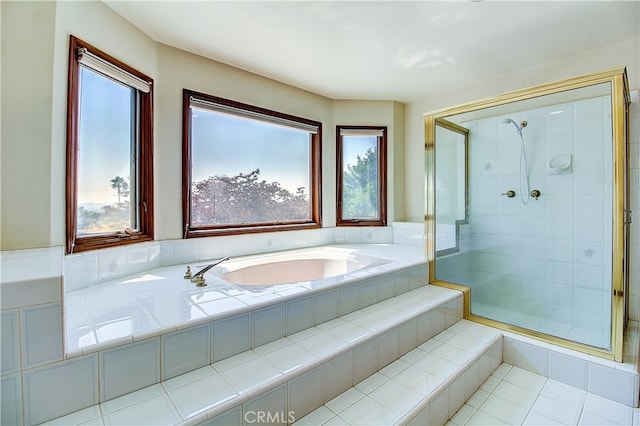 6735 Calais Ct, Riverside, CA 92506 - full bathroom with healthy amount of natural light, a garden tub, and a tile shower